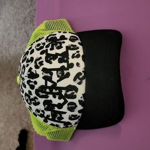 Hurley trucker hat black and white leopard and lime green